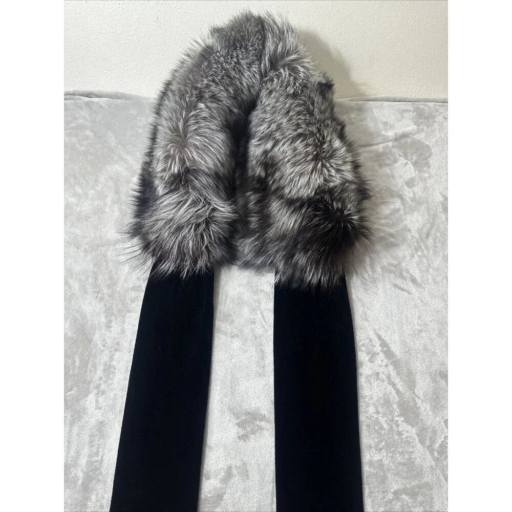 Women’s ST.John Evening Scarf Dyed Fox 95% Silk Velvet Lining Gray One Size - Picture 4 of 11